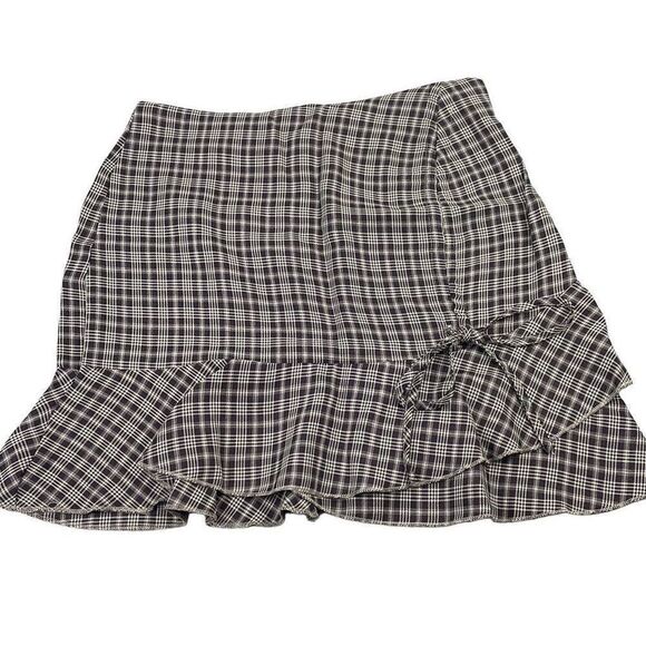 Shein Women's Plaid Pattern Ruffle Hem Tweed Skirt Black Medium - Picture 1 of 10